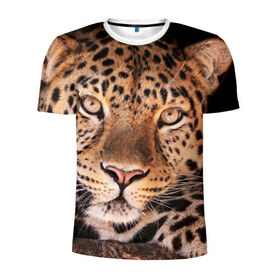 Мужская футболка 3D спортивная с принтом Леопард , 100% полиэстер с улучшенными характеристиками | приталенный силуэт, круглая горловина, широкие плечи, сужается к линии бедра | гепард | грация | дикая кошка | добыча | животные | леопард | ловкость | опасность | пятна | хищник | ягуар