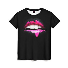 Женская футболка 3D с принтом Губы в краске , 100% полиэфир ( синтетическое хлопкоподобное полотно) | прямой крой, круглый вырез горловины, длина до линии бедер | fashion | арт | гламур | губы | девушкам | дерзость | дизайн | зубы | искусство | клуб | краска | крутость | мода | пафос | тусовка