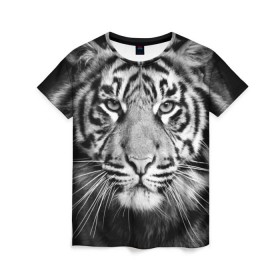 Женская футболка 3D с принтом Красавец тигр , 100% полиэфир ( синтетическое хлопкоподобное полотно) | прямой крой, круглый вырез горловины, длина до линии бедер | джунгли | дикая кошка | животные | зверь | король | кровь | мясо | опасность | охотник | тигр | хищник | царь | цирк