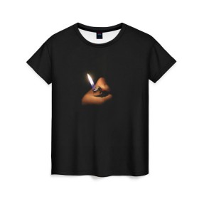 Женская футболка 3D с принтом Огонёк , 100% полиэфир ( синтетическое хлопкоподобное полотно) | прямой крой, круглый вырез горловины, длина до линии бедер | зажигалка | искра | лампочка | маяк | мгла | ночь | огонёк | огонь | свет | свеча | сумрак | туман | тьма | фонарик