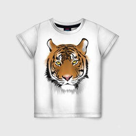 Детская футболка 3D с принтом Морда тигра , 100% гипоаллергенный полиэфир | прямой крой, круглый вырез горловины, длина до линии бедер, чуть спущенное плечо, ткань немного тянется | зверь | кошка | полосы | тигр | хищник