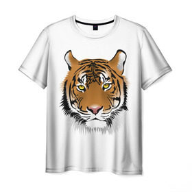 Мужская футболка 3D с принтом Морда тигра , 100% полиэфир | прямой крой, круглый вырез горловины, длина до линии бедер | зверь | кошка | полосы | тигр | хищник