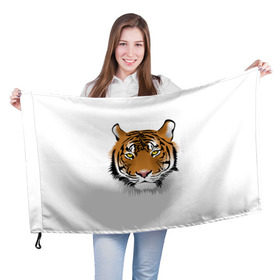 Флаг 3D с принтом Морда тигра , 100% полиэстер | плотность ткани — 95 г/м2, размер — 67 х 109 см. Принт наносится с одной стороны | зверь | кошка | полосы | тигр | хищник