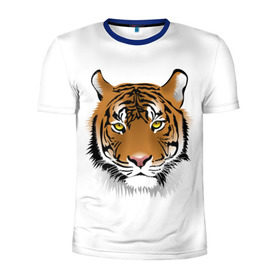 Мужская футболка 3D спортивная с принтом Морда тигра , 100% полиэстер с улучшенными характеристиками | приталенный силуэт, круглая горловина, широкие плечи, сужается к линии бедра | зверь | кошка | полосы | тигр | хищник