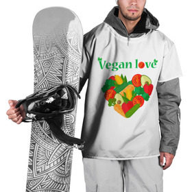 Накидка на куртку 3D с принтом Vegan love , 100% полиэстер |  | art | vegan | вегетарианство | любовь | овощи | фрукты