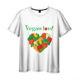 Мужская футболка 3D с принтом Vegan love , 100% полиэфир | прямой крой, круглый вырез горловины, длина до линии бедер | Тематика изображения на принте: art | vegan | вегетарианство | любовь | овощи | фрукты