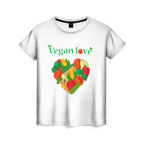 Женская футболка 3D с принтом Vegan love , 100% полиэфир ( синтетическое хлопкоподобное полотно) | прямой крой, круглый вырез горловины, длина до линии бедер | art | vegan | вегетарианство | любовь | овощи | фрукты