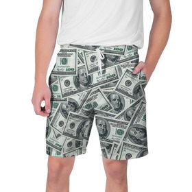 Мужские шорты 3D с принтом Банкноты ,  полиэстер 100% | прямой крой, два кармана без застежек по бокам. Мягкая трикотажная резинка на поясе, внутри которой широкие завязки. Длина чуть выше колен | dollars | swag | бабло | банкноты | деньги | доллары | кеш | сваг | свег | свэг