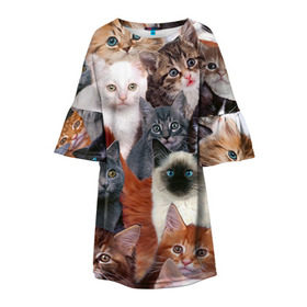 Детское платье 3D с принтом Котики , 100% полиэстер | прямой силуэт, чуть расширенный к низу. Круглая горловина, на рукавах — воланы | cat | cats | кот | котик | коты | котята