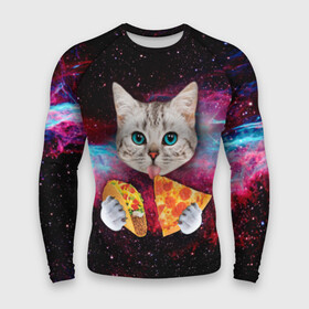 Мужской рашгард 3D с принтом Кот с едой ,  |  | art | cat | pizza | space | еда | космос | кот | кот в космосе | кот с едой | котенок | котик | пицца
