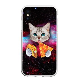 Чехол для iPhone XS Max матовый с принтом Кот с едой , Силикон | Область печати: задняя сторона чехла, без боковых панелей | art | cat | pizza | space | еда | космос | кот | кот в космосе | кот с едой | котенок | котик | пицца