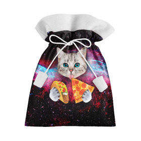 Подарочный 3D мешок с принтом Кот с едой , 100% полиэстер | Размер: 29*39 см | Тематика изображения на принте: art | cat | pizza | space | еда | космос | кот | кот в космосе | кот с едой | котенок | котик | пицца