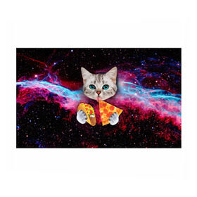 Бумага для упаковки 3D с принтом Кот с едой , пластик и полированная сталь | круглая форма, металлическое крепление в виде кольца | art | cat | pizza | space | еда | космос | кот | кот в космосе | кот с едой | котенок | котик | пицца