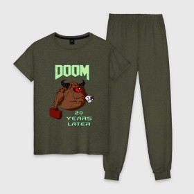 Женская пижама хлопок с принтом Doom 20 лет спустя , 100% хлопок | брюки и футболка прямого кроя, без карманов, на брюках мягкая резинка на поясе и по низу штанин | 