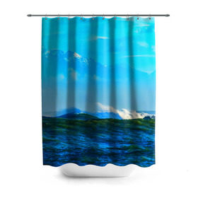 Штора 3D для ванной с принтом Море , 100% полиэстер | плотность материала — 100 г/м2. Стандартный размер — 146 см х 180 см. По верхнему краю — пластиковые люверсы для креплений. В комплекте 10 пластиковых колец | вода | горы | море | природа | синяя