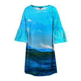 Детское платье 3D с принтом Море , 100% полиэстер | прямой силуэт, чуть расширенный к низу. Круглая горловина, на рукавах — воланы | вода | горы | море | природа | синяя