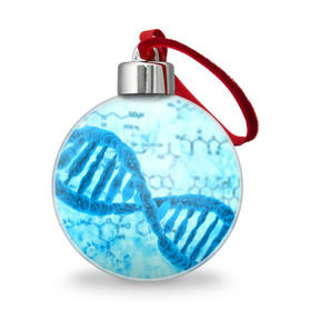 Ёлочный шар с принтом ДНК , Пластик | Диаметр: 77 мм | абстракция | биология | днк | молекула | синяя.цепочка | формула