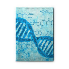 Обложка для автодокументов с принтом ДНК , натуральная кожа |  размер 19,9*13 см; внутри 4 больших “конверта” для документов и один маленький отдел — туда идеально встанут права | абстракция | биология | днк | молекула | синяя.цепочка | формула