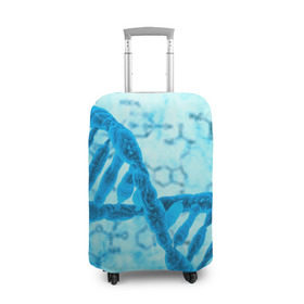 Чехол для чемодана 3D с принтом ДНК , 86% полиэфир, 14% спандекс | двустороннее нанесение принта, прорези для ручек и колес | абстракция | биология | днк | молекула | синяя.цепочка | формула