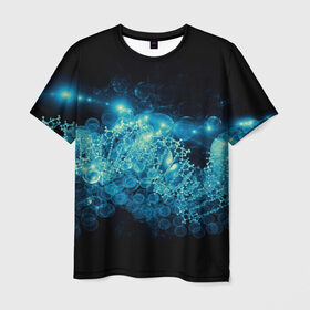 Мужская футболка 3D с принтом Молекула , 100% полиэфир | прямой крой, круглый вырез горловины, длина до линии бедер | абстракция | биология | днк | молекула | синяя.цепочка | формула