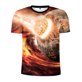 Мужская футболка 3D спортивная с принтом Падение метеорита , 100% полиэстер с улучшенными характеристиками | приталенный силуэт, круглая горловина, широкие плечи, сужается к линии бедра | астероид | вселенная | галактика | звезды | катастрофа | планеты | туманность