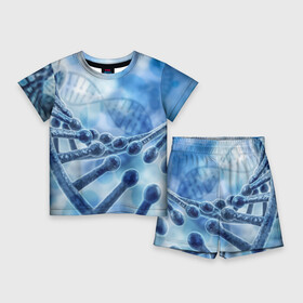 Детский костюм с шортами 3D с принтом Молекула ДНК ,  |  | Тематика изображения на принте: dna | биохимия | внешность | ген | генетика | днк | молекула | наследственность | спираль | способности | структура | характер | черты