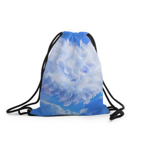 Рюкзак-мешок 3D с принтом Сердце , 100% полиэстер | плотность ткани — 200 г/м2, размер — 35 х 45 см; лямки — толстые шнурки, застежка на шнуровке, без карманов и подкладки | голубая | любовь | небо | новая | перья | сердце