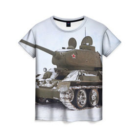 Женская футболка 3D с принтом Танк т34-85 , 100% полиэфир ( синтетическое хлопкоподобное полотно) | прямой крой, круглый вырез горловины, длина до линии бедер | 34 85 | армия | танк
