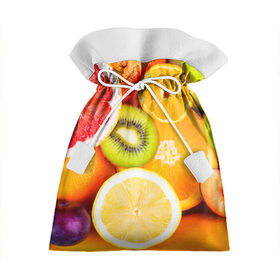 Подарочный 3D мешок с принтом Фрукты , 100% полиэстер | Размер: 29*39 см | апельсин | киви | новая | фрукты | цитрус