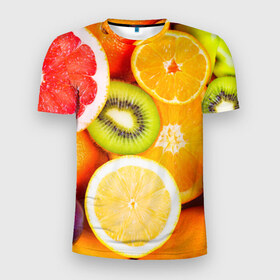 Мужская футболка 3D спортивная с принтом Фрукты , 100% полиэстер с улучшенными характеристиками | приталенный силуэт, круглая горловина, широкие плечи, сужается к линии бедра | апельсин | киви | новая | фрукты | цитрус