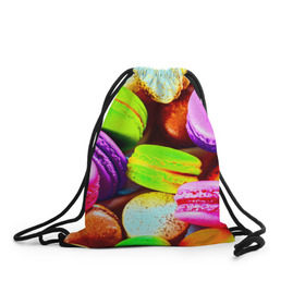 Рюкзак-мешок 3D с принтом Макароны , 100% полиэстер | плотность ткани — 200 г/м2, размер — 35 х 45 см; лямки — толстые шнурки, застежка на шнуровке, без карманов и подкладки | макаруны | печенье | разноцветный