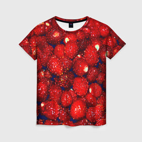 Женская футболка 3D с принтом Земляника , 100% полиэфир ( синтетическое хлопкоподобное полотно) | прямой крой, круглый вырез горловины, длина до линии бедер | земляника | клубника | красный | лето | природа | ягода