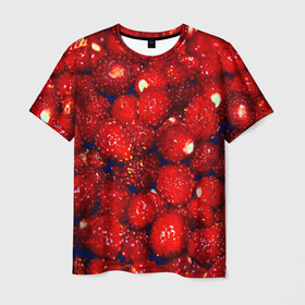 Мужская футболка 3D с принтом Земляника , 100% полиэфир | прямой крой, круглый вырез горловины, длина до линии бедер | Тематика изображения на принте: земляника | клубника | красный | лето | природа | ягода