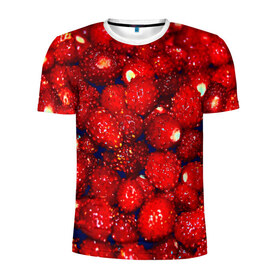 Мужская футболка 3D спортивная с принтом Земляника , 100% полиэстер с улучшенными характеристиками | приталенный силуэт, круглая горловина, широкие плечи, сужается к линии бедра | Тематика изображения на принте: земляника | клубника | красный | лето | природа | ягода