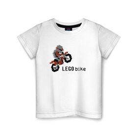 Детская футболка хлопок с принтом Лего мотоцикл , 100% хлопок | круглый вырез горловины, полуприлегающий силуэт, длина до линии бедер | lego | конструктор | лего | мотоцикл