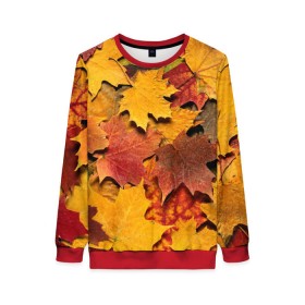Женский свитшот 3D с принтом Осень на дворе , 100% полиэстер с мягким внутренним слоем | круглый вырез горловины, мягкая резинка на манжетах и поясе, свободная посадка по фигуре | бордовый | жёлтый | красный | листва | листья