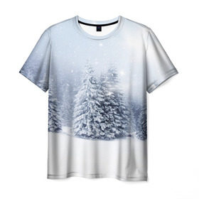 Мужская футболка 3D с принтом Зимняя пора , 100% полиэфир | прямой крой, круглый вырез горловины, длина до линии бедер | вьюга | горы | зима | лес | метель | мороз | пейзаж | пурга | снег | снегопад | сосулька | стужа | сугроб | холод