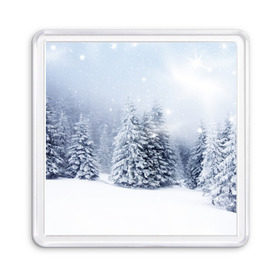 Магнит 55*55 с принтом Зимняя пора , Пластик | Размер: 65*65 мм; Размер печати: 55*55 мм | вьюга | горы | зима | лес | метель | мороз | пейзаж | пурга | снег | снегопад | сосулька | стужа | сугроб | холод