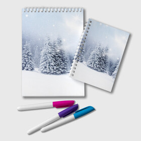 Блокнот с принтом Зимняя пора , 100% бумага | 48 листов, плотность листов — 60 г/м2, плотность картонной обложки — 250 г/м2. Листы скреплены удобной пружинной спиралью. Цвет линий — светло-серый
 | Тематика изображения на принте: вьюга | горы | зима | лес | метель | мороз | пейзаж | пурга | снег | снегопад | сосулька | стужа | сугроб | холод