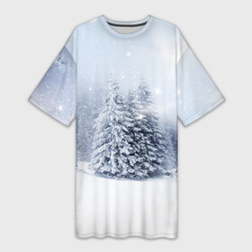 Платье-футболка 3D с принтом Зимняя пора ,  |  | вьюга | горы | зима | лес | метель | мороз | пейзаж | пурга | снег | снегопад | сосулька | стужа | сугроб | холод