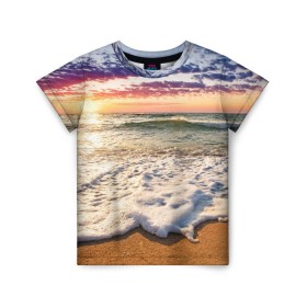 Детская футболка 3D с принтом Красочный закат , 100% гипоаллергенный полиэфир | прямой крой, круглый вырез горловины, длина до линии бедер, чуть спущенное плечо, ткань немного тянется | sunrise | sunset | touchdown | волны | восход солнца | закат | красота | лето | море | небо | облака | океан | отдых | отпуск | пена | песок | прилив | природа | путешествие | рассвет | солнце | туризм