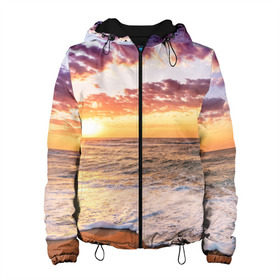 Женская куртка 3D с принтом Sunset , ткань верха — 100% полиэстер, подклад — флис | прямой крой, подол и капюшон оформлены резинкой с фиксаторами, два кармана без застежек по бокам, один большой потайной карман на груди. Карман на груди застегивается на липучку | волны | закат | море | небо | океан | рассвет | солнце