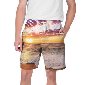 Мужские шорты 3D с принтом Sunset ,  полиэстер 100% | прямой крой, два кармана без застежек по бокам. Мягкая трикотажная резинка на поясе, внутри которой широкие завязки. Длина чуть выше колен | волны | закат | море | небо | океан | рассвет | солнце