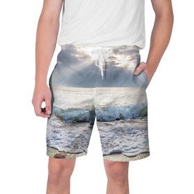 Мужские шорты 3D с принтом Закат ,  полиэстер 100% | прямой крой, два кармана без застежек по бокам. Мягкая трикотажная резинка на поясе, внутри которой широкие завязки. Длина чуть выше колен | море | небо | океан | пейзаж | солнце