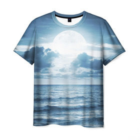 Мужская футболка 3D с принтом Солнце садится , 100% полиэфир | прямой крой, круглый вырез горловины, длина до линии бедер | луна | море | ночь | пейзаж