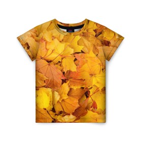 Детская футболка 3D с принтом Золотая листва , 100% гипоаллергенный полиэфир | прямой крой, круглый вырез горловины, длина до линии бедер, чуть спущенное плечо, ткань немного тянется | жёлтый осень | золото | листья