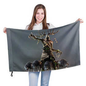 Флаг 3D с принтом Леший , 100% полиэстер | плотность ткани — 95 г/м2, размер — 67 х 109 см. Принт наносится с одной стороны | gerald | wild hunt | witcher | ведьмак | геральд | дикая охота