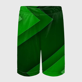 Детские спортивные шорты 3D с принтом Зелёные стрелы ,  100% полиэстер
 | пояс оформлен широкой мягкой резинкой, ткань тянется
 | геометрия | зеленый | полосы