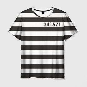 Мужская футболка 3D с принтом Заключенный , 100% полиэфир | прямой крой, круглый вырез горловины, длина до линии бедер | заключенный | полосатый | тюремная форма | форма