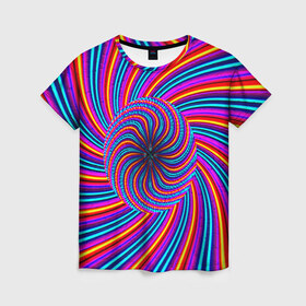 Женская футболка 3D с принтом Радуга , 100% полиэфир ( синтетическое хлопкоподобное полотно) | прямой крой, круглый вырез горловины, длина до линии бедер | краска | линии | цветные